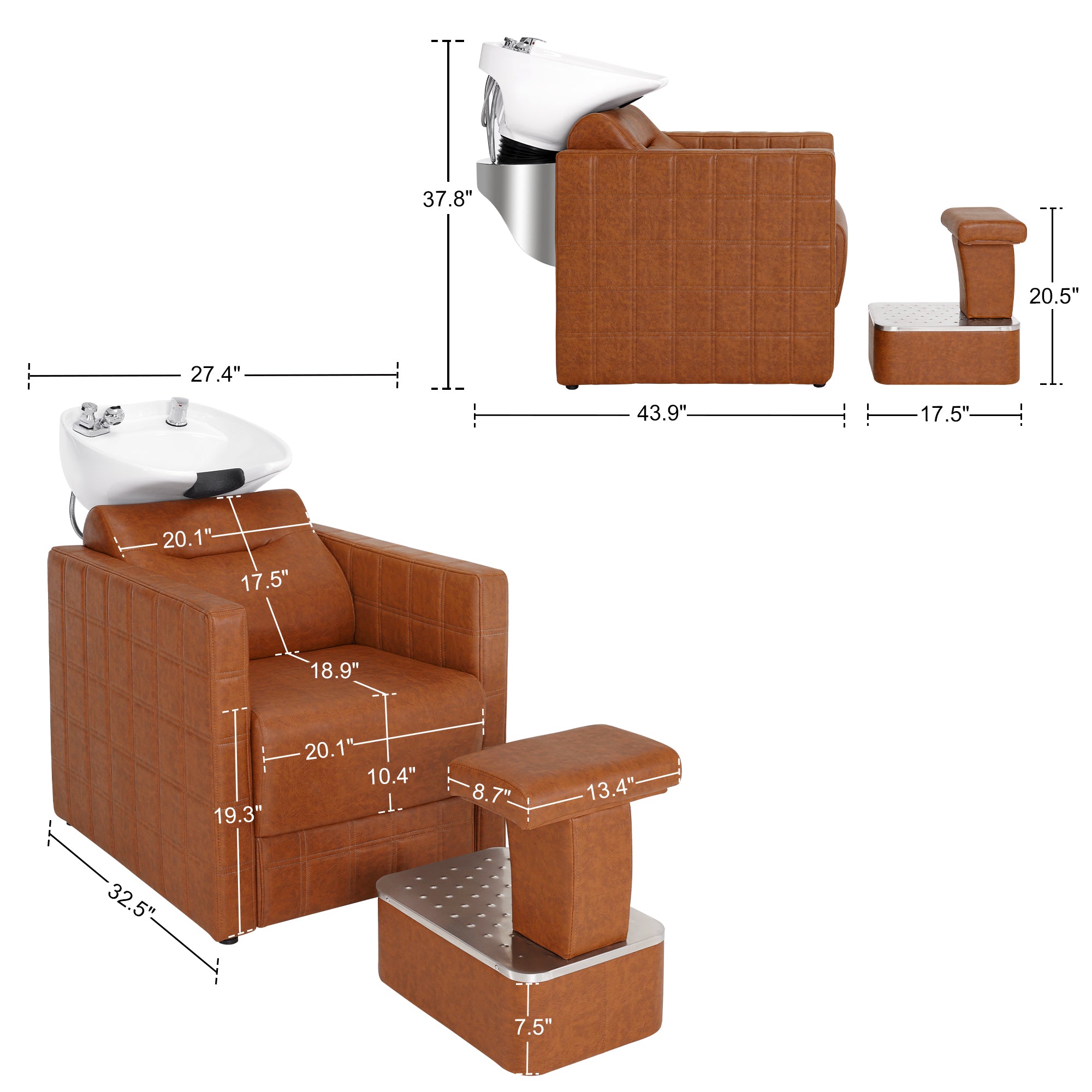 BarberPub Backwash Shampoo Station Chair, Salon Shampoo Bowl and Chair for Spa Barbershop 9083