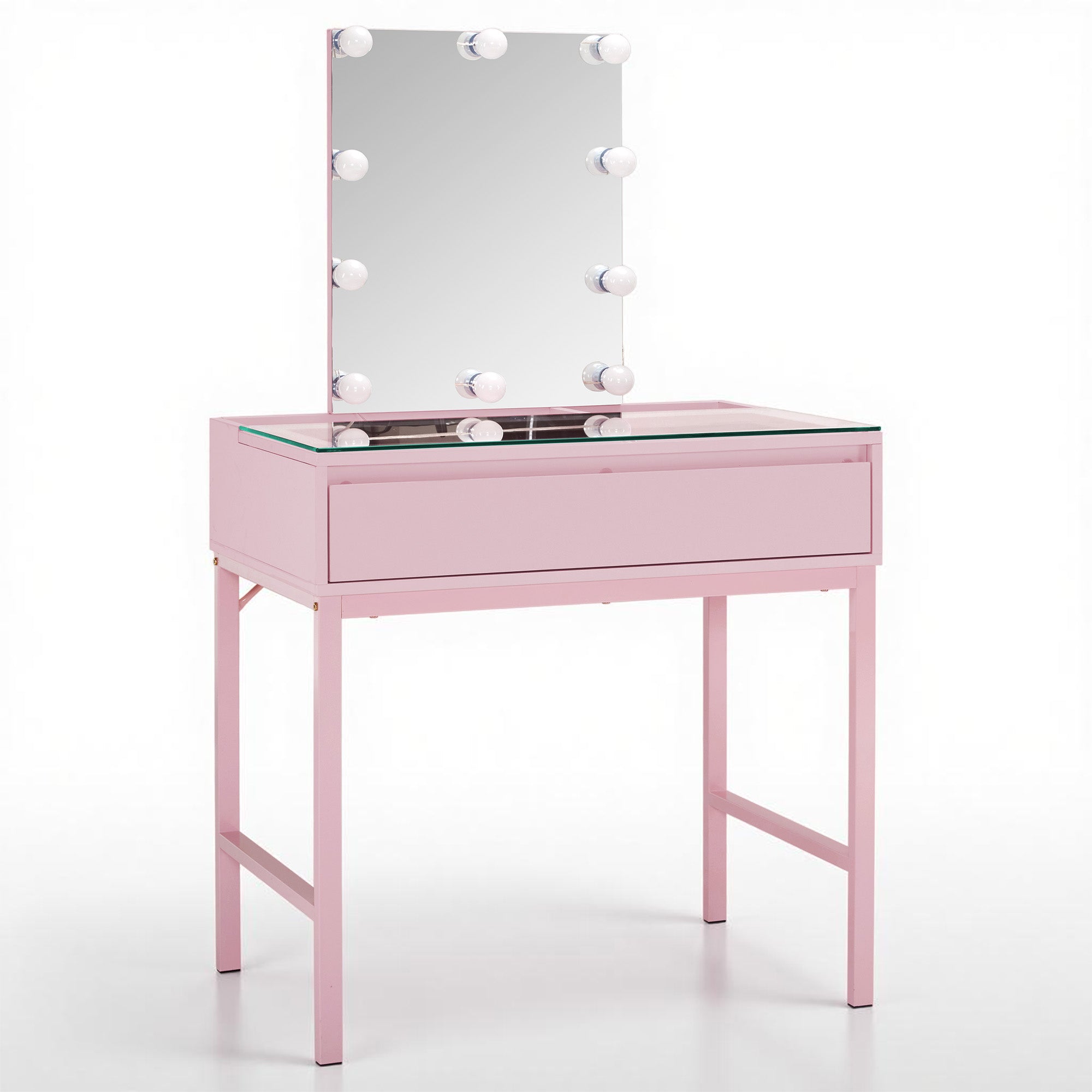 BarberPub Vanity Desk with Mirror&amp;LED Lights, Storage Dressing Table 3381