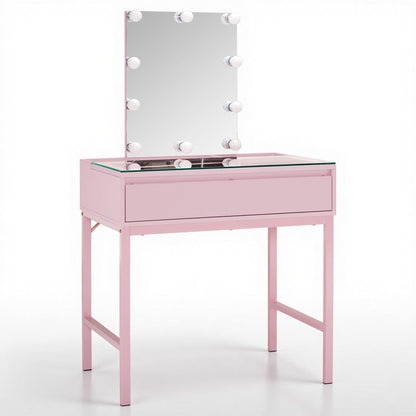 BarberPub Vanity Desk with Mirror&amp;LED Lights, Storage Dressing Table 3381