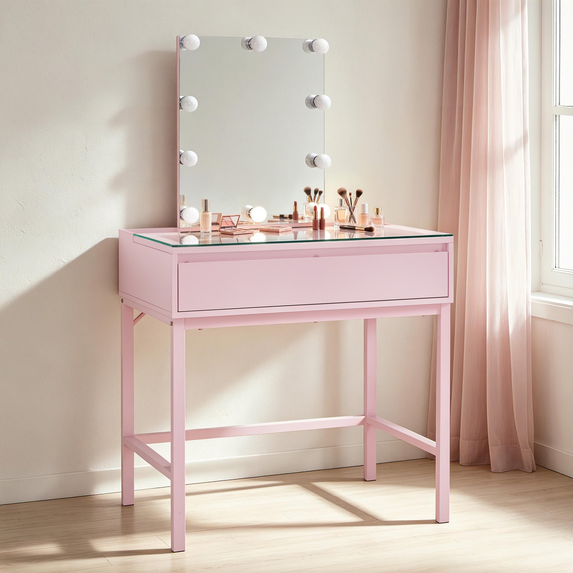 BarberPub Vanity Desk with Mirror&amp;LED Lights, Storage Dressing Table 3381