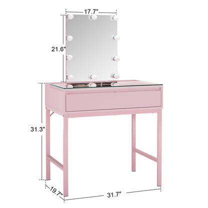 BarberPub Vanity Desk with Mirror&amp;LED Lights, Storage Dressing Table 3381