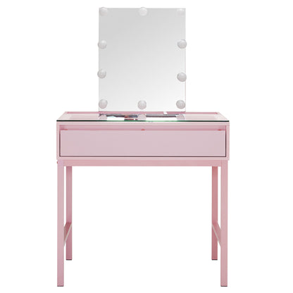 BarberPub Vanity Desk with Mirror&amp;LED Lights, Storage Dressing Table 3381
