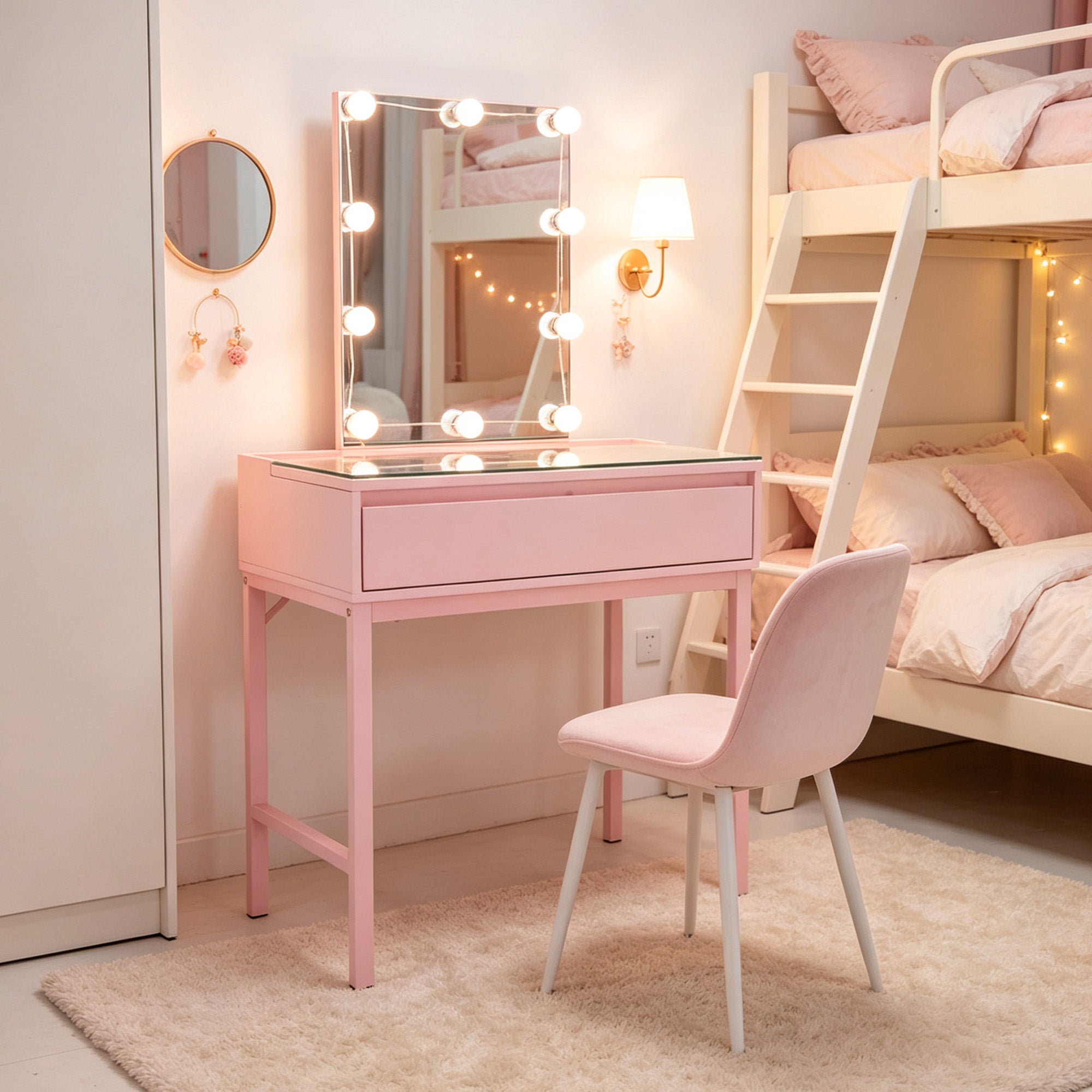 BarberPub Vanity Desk with Mirror&amp;LED Lights, Storage Dressing Table 3381