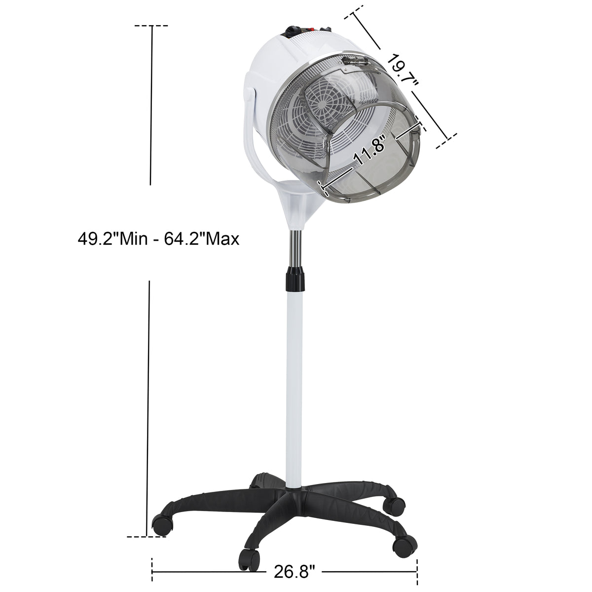 BarberPub 1300W Adjustable Hooded Floor Hair Bonnet Dryer Stand Up Rolling Base VHD08