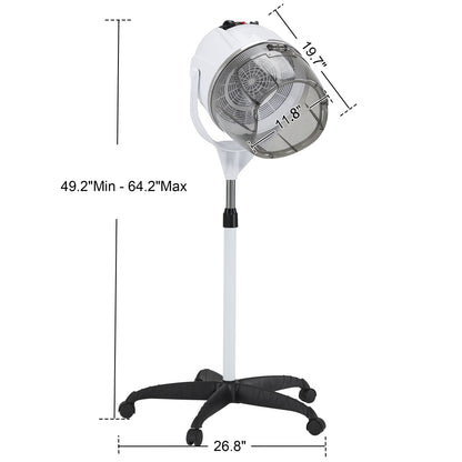 BarberPub 1300W Adjustable Hooded Floor Hair Bonnet Dryer Stand Up Rolling Base VHD08
