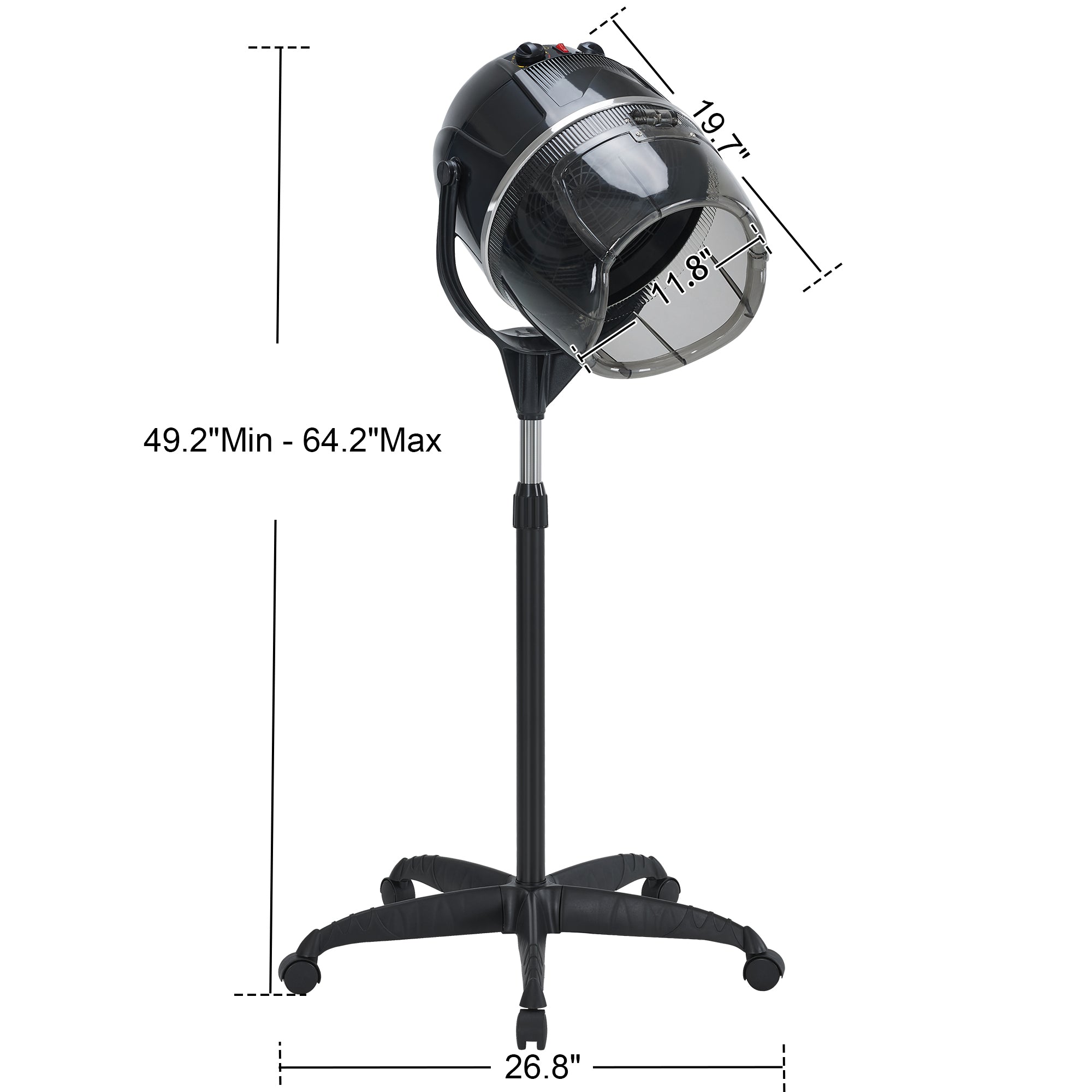 BarberPub 1300W Adjustable Hooded Floor Hair Bonnet Dryer Stand Up Rolling Base VHD08
