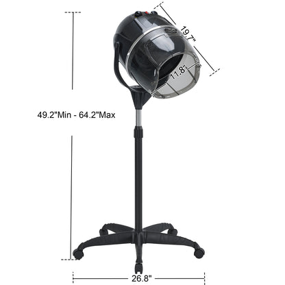 BarberPub 1300W Adjustable Hooded Floor Hair Bonnet Dryer Stand Up Rolling Base VHD08