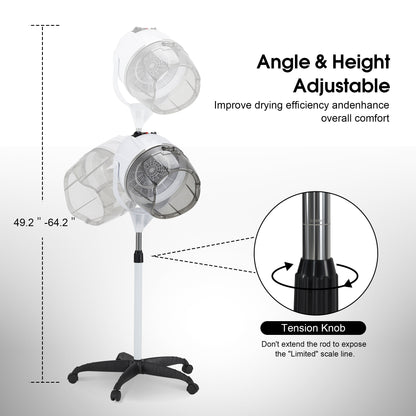 BarberPub 1300W Adjustable Hooded Floor Hair Bonnet Dryer Stand Up Rolling Base VHD08