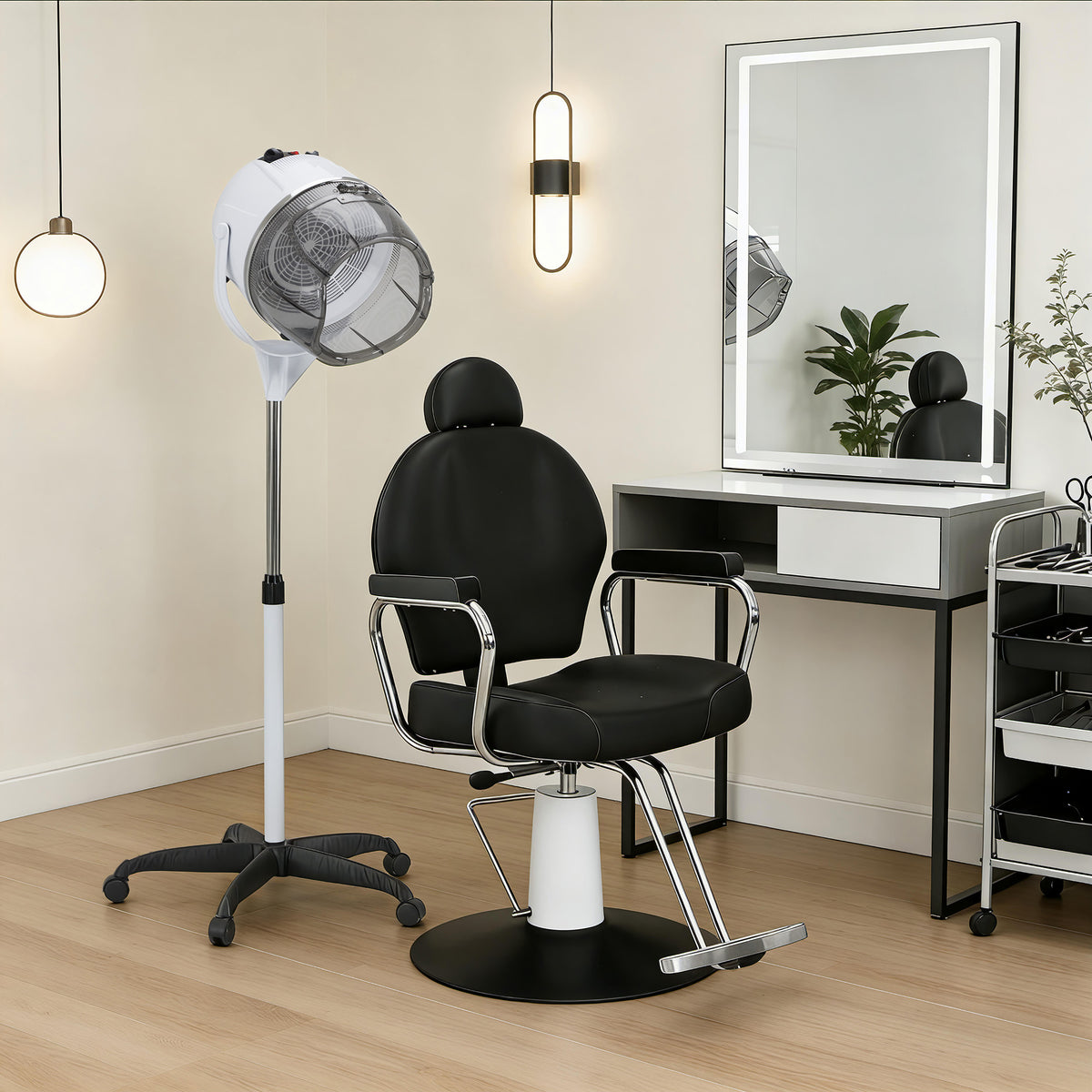 BarberPub 1300W Adjustable Hooded Floor Hair Bonnet Dryer Stand Up Rolling Base VHD08