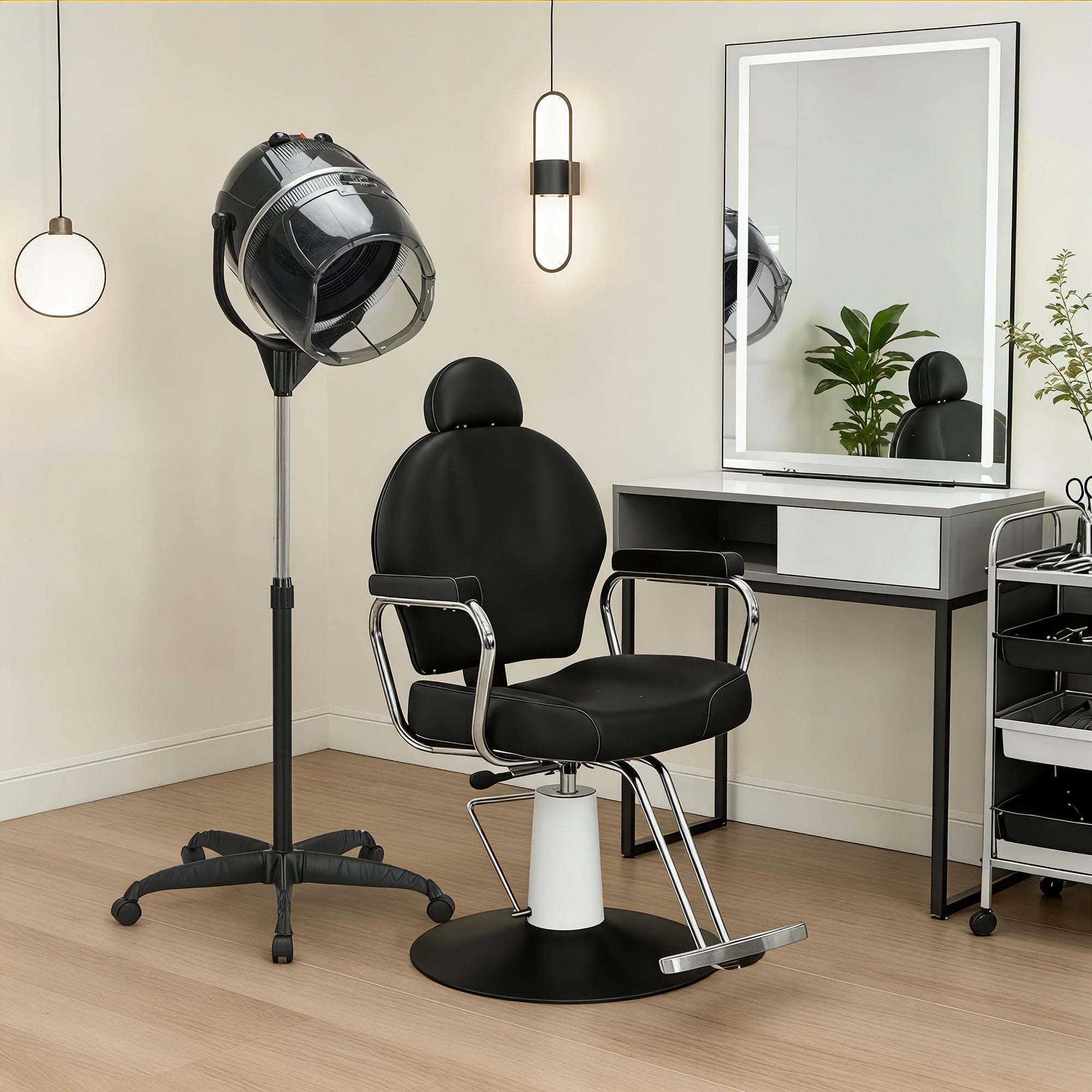 BarberPub 1300W Adjustable Hooded Floor Hair Bonnet Dryer Stand Up Rolling Base VHD08