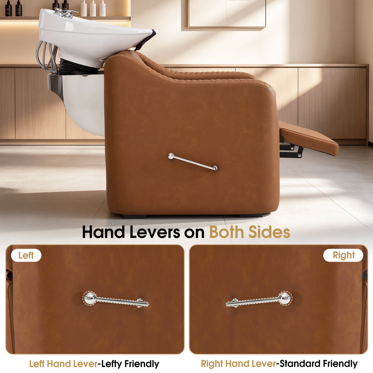 BarberPub Shampoo Chair and Bowl Set, Dual Side Hand Levers, 9043