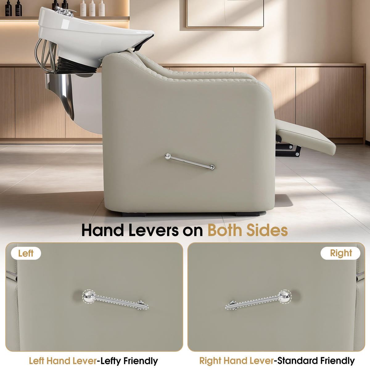 BarberPub Shampoo Chair and Bowl Set, Dual Side Hand Levers, 9043