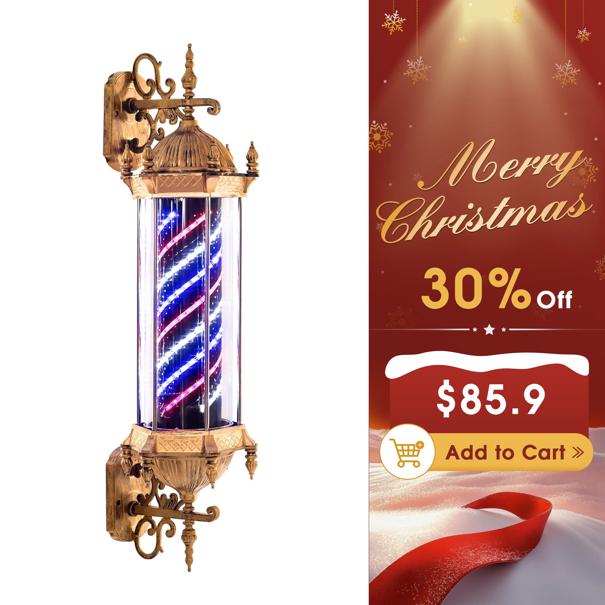 BarberPub Classic Barber Pole Retro Hair Salon Shop Open Sign Rotating LED Strips L080