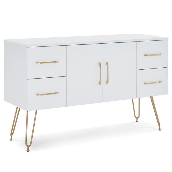White Wall Mount Styling Station with Golden Leg,  Barber Tool Organizer for Storage 3152