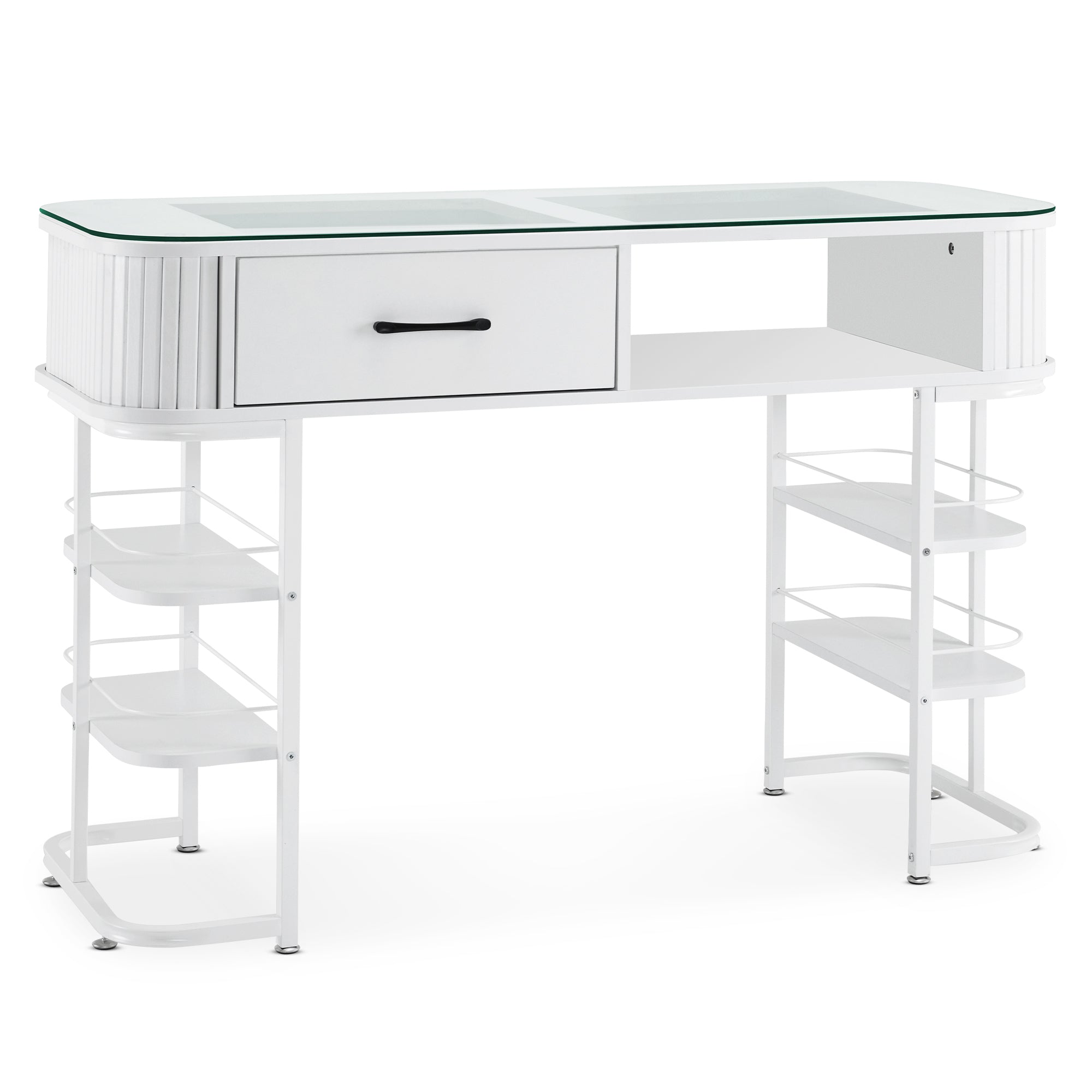 BarberPub Modern Minimalist Manicure Table, Acetone-Resistant Nail Tech Desk with Glass Top 2995