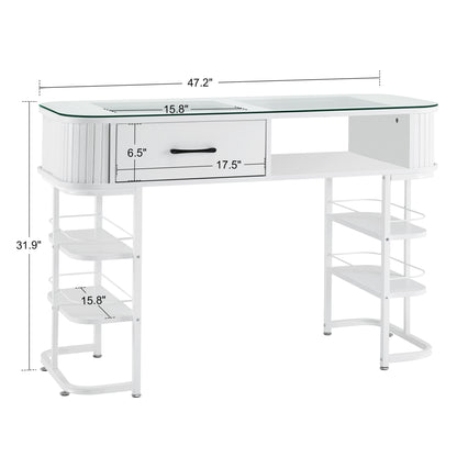 BarberPub Modern Minimalist Manicure Table, Acetone-Resistant Nail Tech Desk with Glass Top 2995