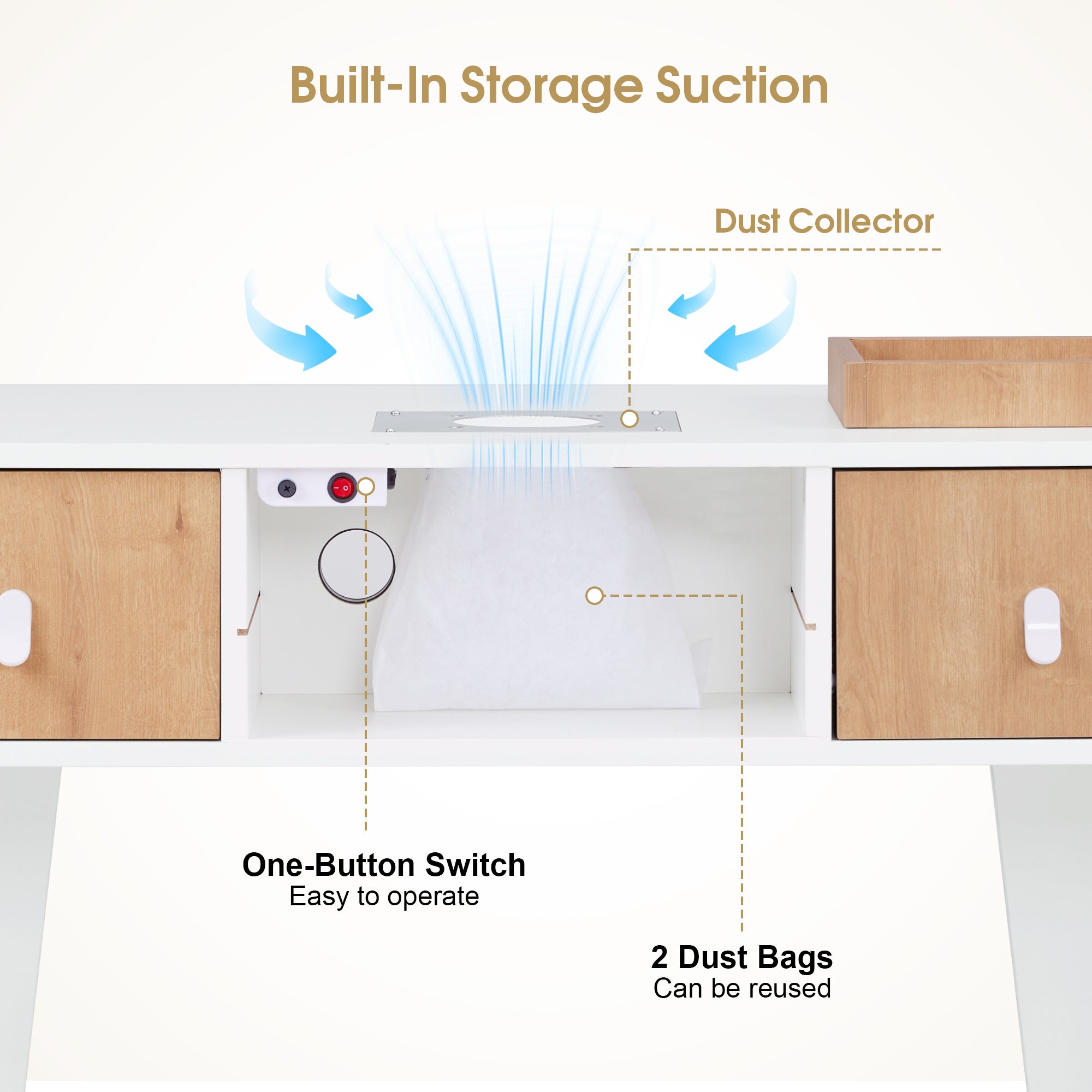 BarberPub Manicure Table with Electric Dust Collector & Built-In Socket, Nail Storage Workstation VC232