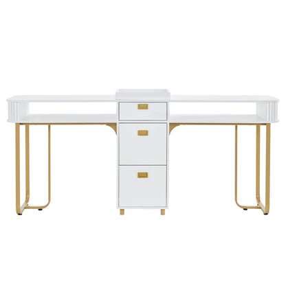 Modern Double Manicure Table for Storage, Acetone Resistant Nail Desk with Built-In Power Outlet 2451