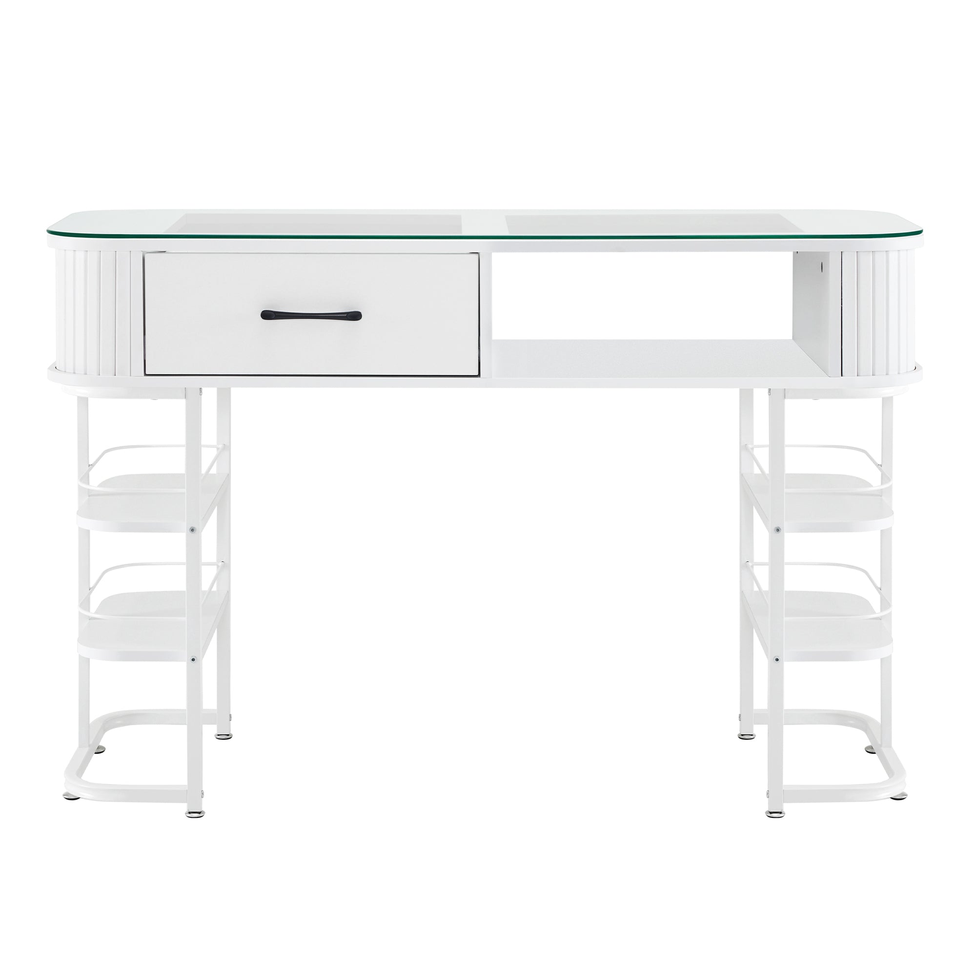 BarberPub Modern Minimalist Manicure Table, Acetone-Resistant Nail Tech Desk with Glass Top 2995