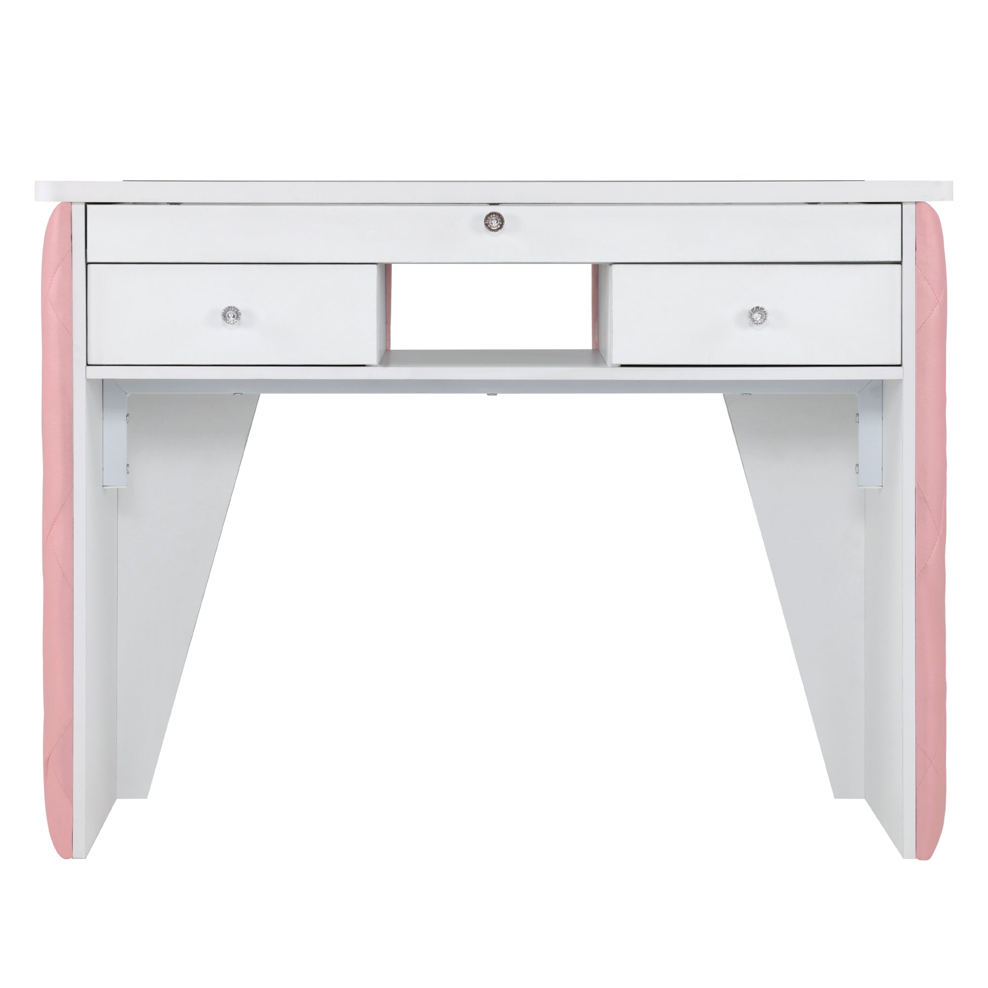 BarberPub Glass-Top Manicure Table with Leather Padding, Modern Beauty Nail Station 2675