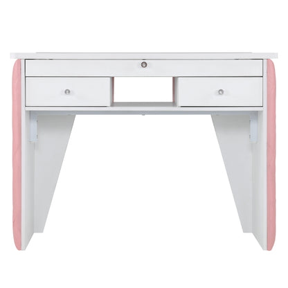 BarberPub Glass-Top Manicure Table with Leather Padding, Modern Beauty Nail Station 2675