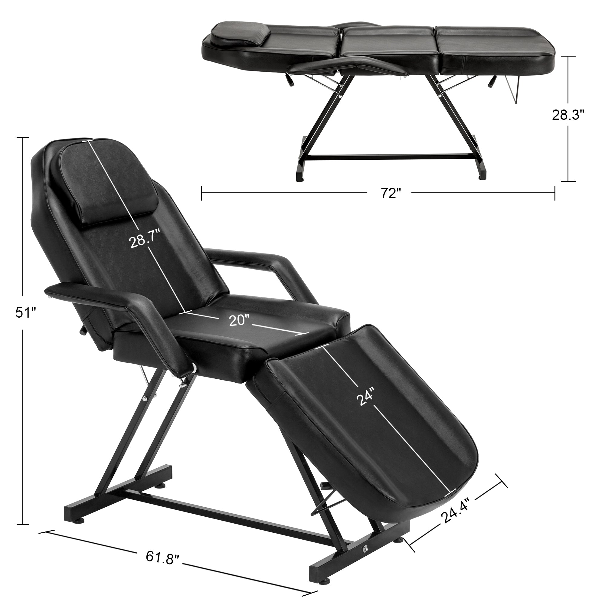 BarberPub Adjustable Tattoo Chair, Facial Chair for Client, 72 Inches Massage Table 0015