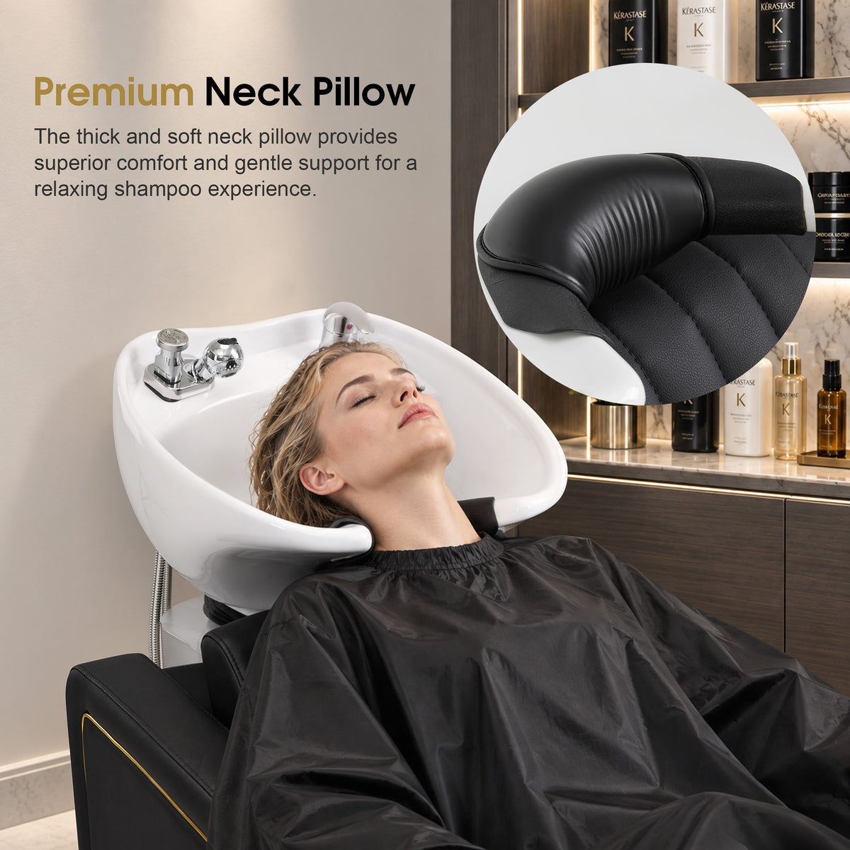 BarberPub Shampoo Bowl and Chair Set, Mold-resistant PVC Leather, 9718