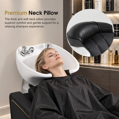 BarberPub Shampoo Bowl and Chair Set, Mold-resistant PVC Leather, 9718