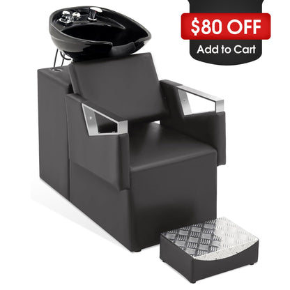 BarberPub Shampoo Station Chair, Ceramic Shampoo Bowl Sink Chair Salon 9080