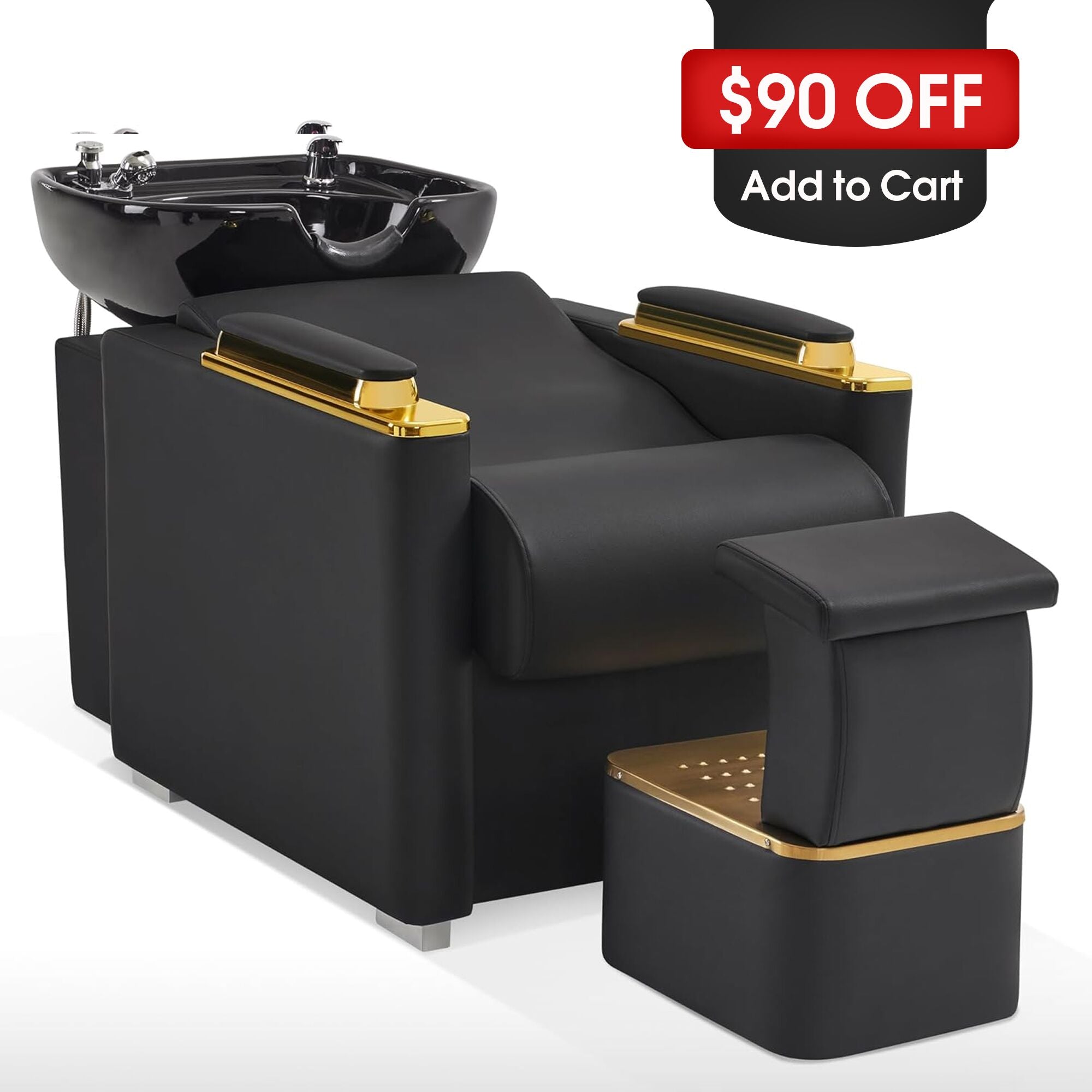 BarberPub Backwash Shampoo Chair,Ceramic Hair Bowl Station with Ottoman 8613