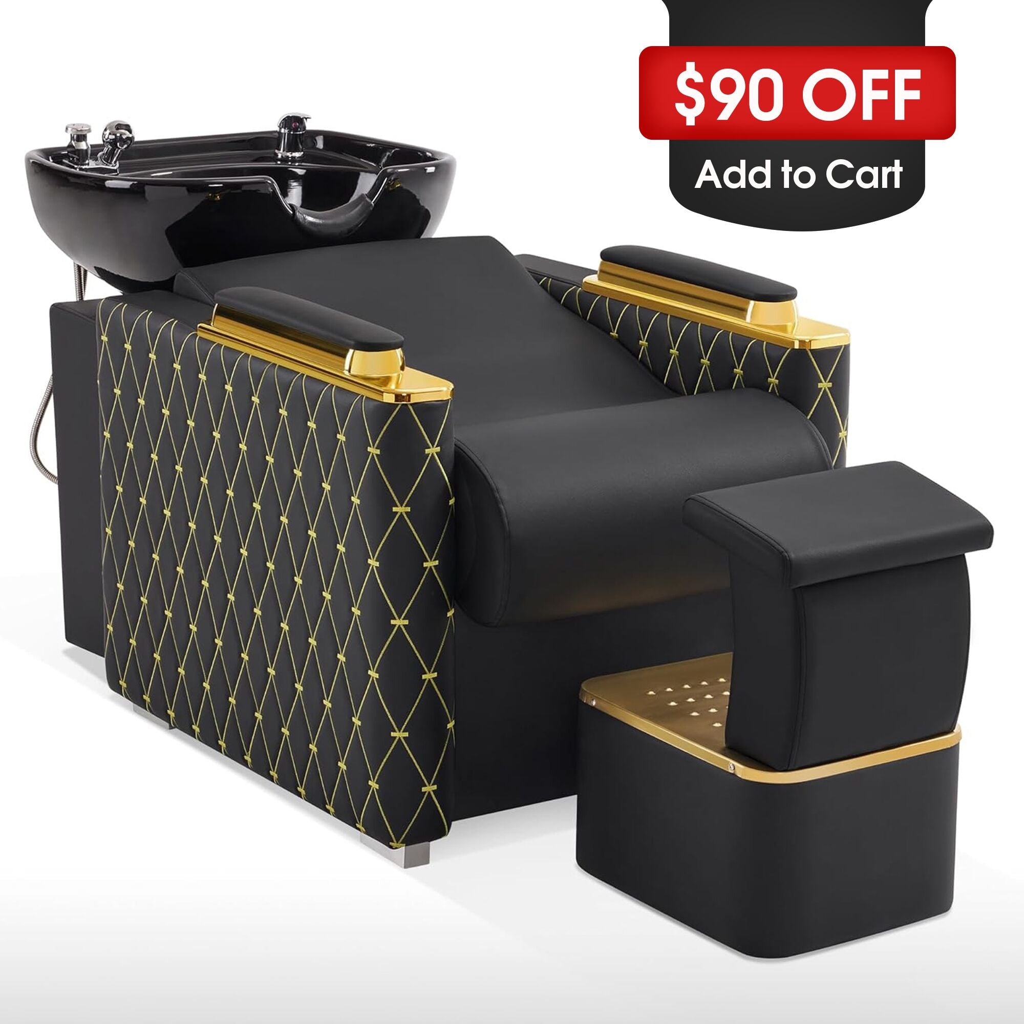 BarberPub Backwash Shampoo Chair,Ceramic Hair Bowl Station with Ottoman 8613