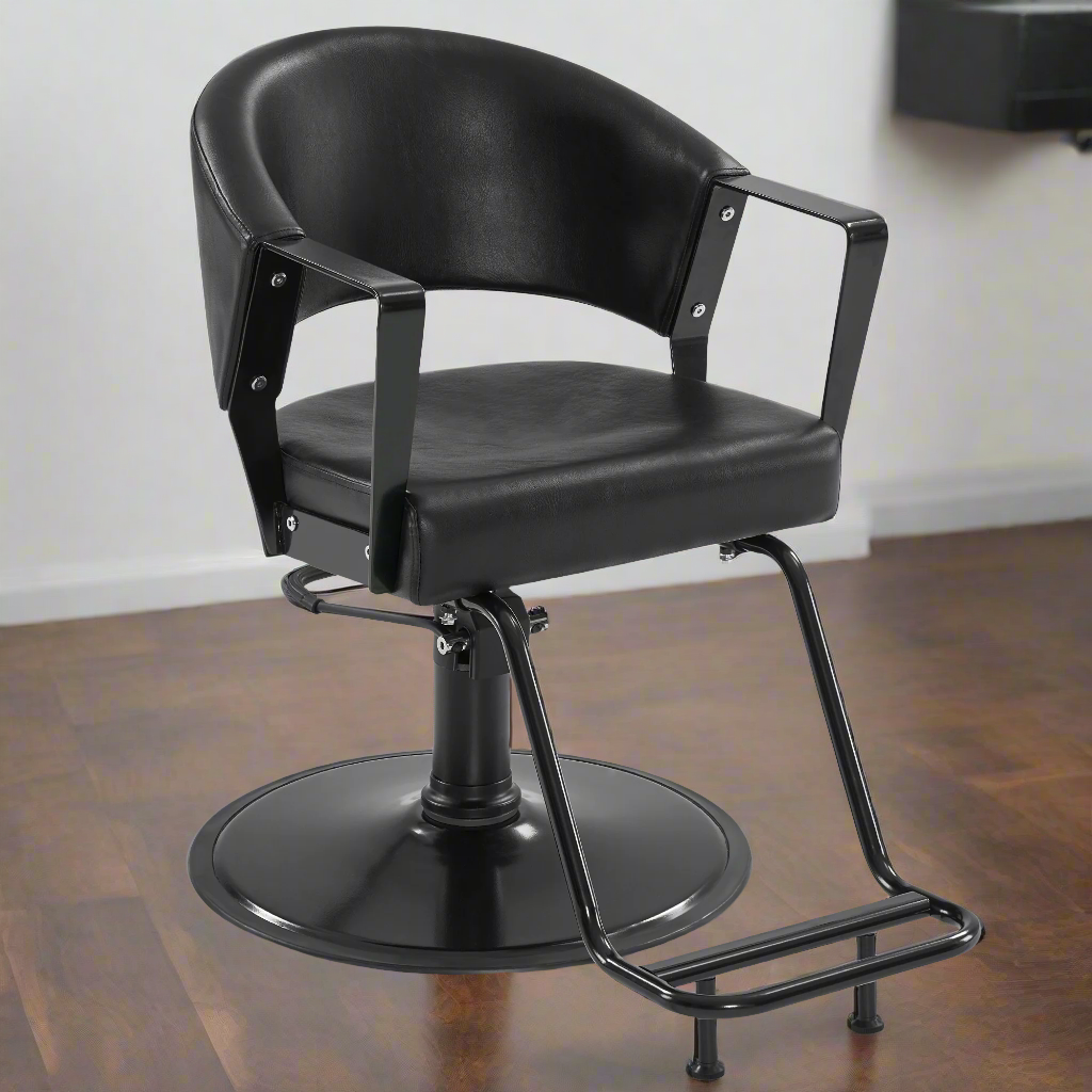 BarberPub Hydraulic Salon Chair, All Black 360° Swivel Hair Styling Chair 8517