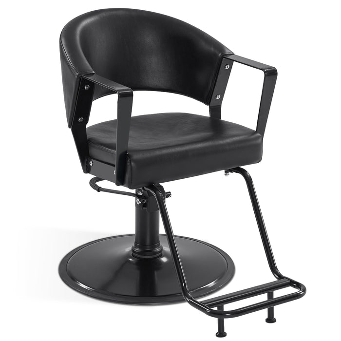 BarberPub Hydraulic Salon Chair, 360° Swivel Classic Modern Hair Styling Barber Chair, All Black Curved Wooden Hair Cutting Salon Beauty Spa Equipment 8517