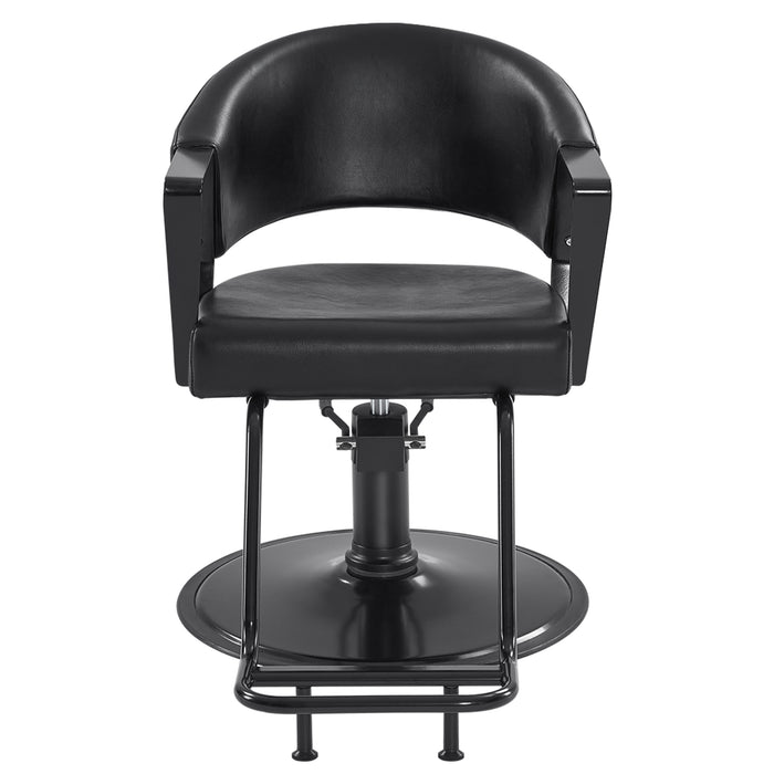 BarberPub Hydraulic Salon Chair, 360° Swivel Classic Modern Hair Styling Barber Chair, All Black Curved Wooden Hair Cutting Salon Beauty Spa Equipment 8517