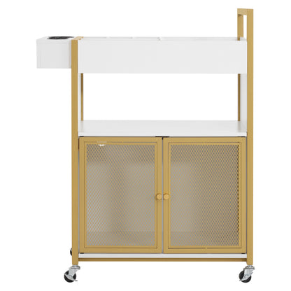 BarberPub Rolling Salon Cart with Power Outlet, Barber Trolley with Metal Tool Holder &amp; Storage Cabinet, Beauty Salon Equipment with Mesh Doors for Hair Stylist 2087