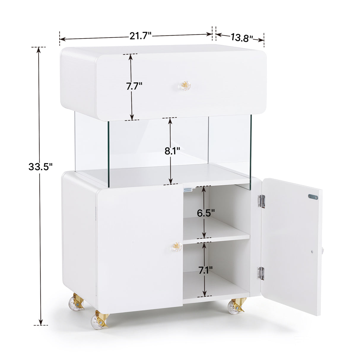 BarberPub Storage Rolling Salon Trolley with Glass Shelf, utility cart 2098|Hair Salon Cart with Drawer, Cabinet, Lockable Wheels, Beauty Spa Utility Styling Tools Organizer, White Barber Equipment
