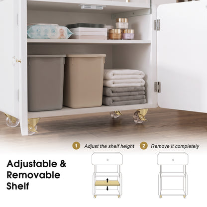 BarberPub Storage Rolling Salon Trolley with Glass Shelf, utility cart 2098|Hair Salon Cart with Drawer, Cabinet, Lockable Wheels, Beauty Spa Utility Styling Tools Organizer, White Barber Equipment