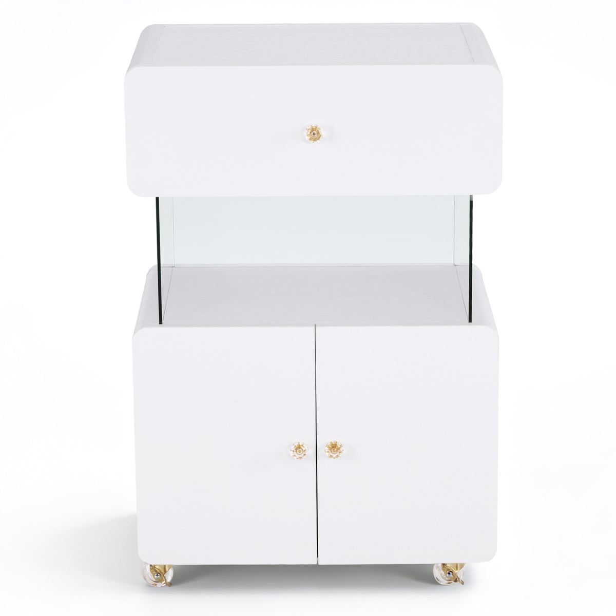 BarberPub Storage Rolling Salon Trolley with Glass Shelf, utility cart 2098|Hair Salon Cart with Drawer, Cabinet, Lockable Wheels, Beauty Spa Utility Styling Tools Organizer, White Barber Equipment