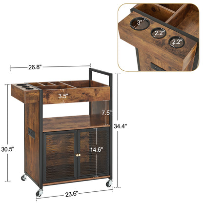 BarberPub Rolling Salon Cart with Power Outlet, Barber Trolley with Metal Tool Holder &amp; Storage Cabinet, Beauty Salon Equipment with Mesh Doors for Hair Stylist 2087