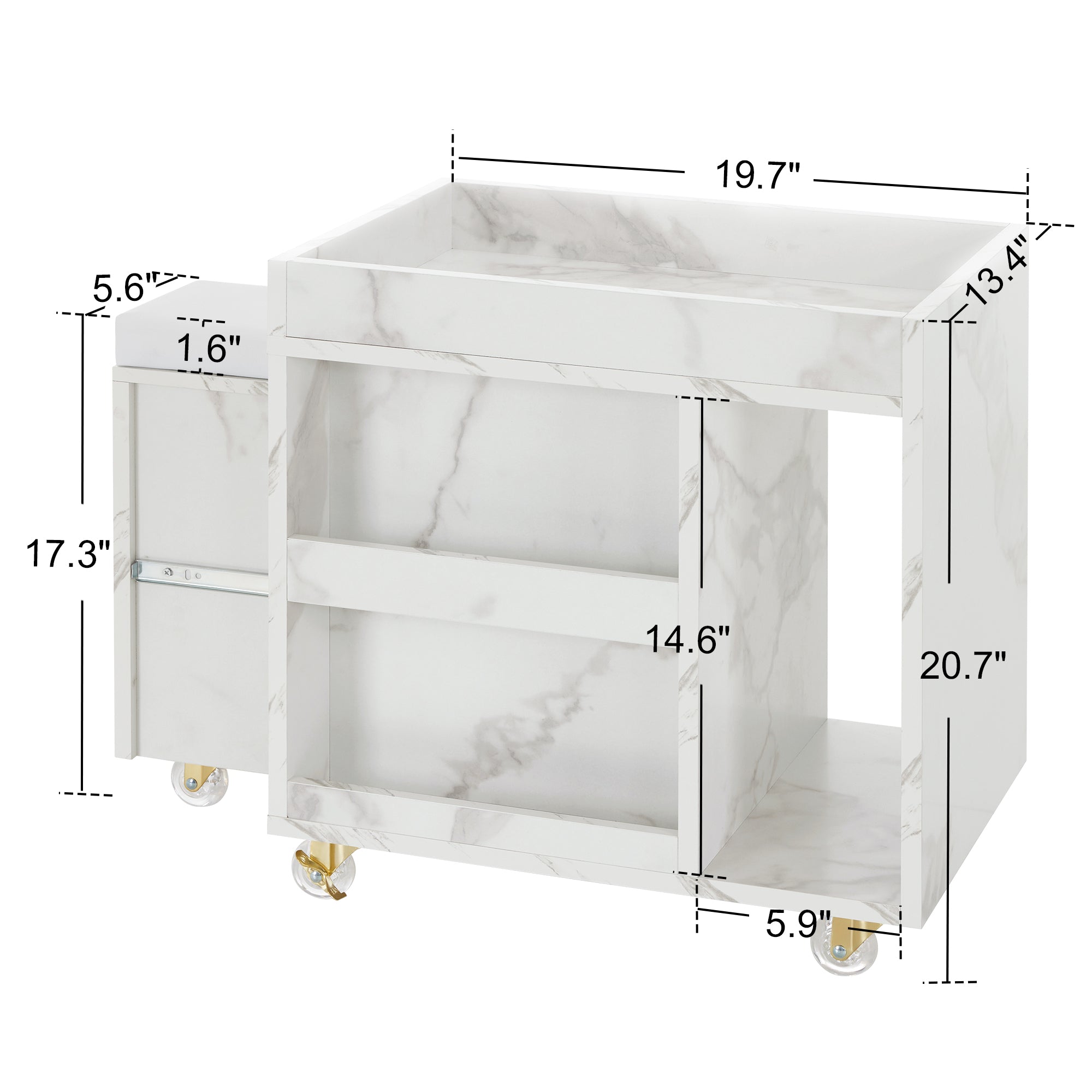 BarberPub Foot Nail Cart with Diverse Storage Spaces, Mobile Pedicure Trolley Featuring 4 Lockable Wheels 2091/2099