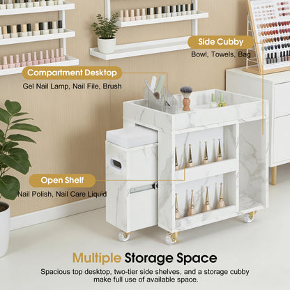 BarberPub Foot Nail Cart with Diverse Storage Spaces, Mobile Pedicure Trolley Featuring 4 Lockable Wheels 2091/2099
