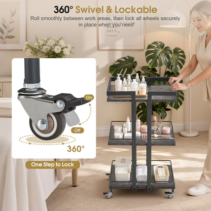 BarberPub Utility Manicure Trolley Multi-purpose Metal Rack Heavy-Duty Cart 2033