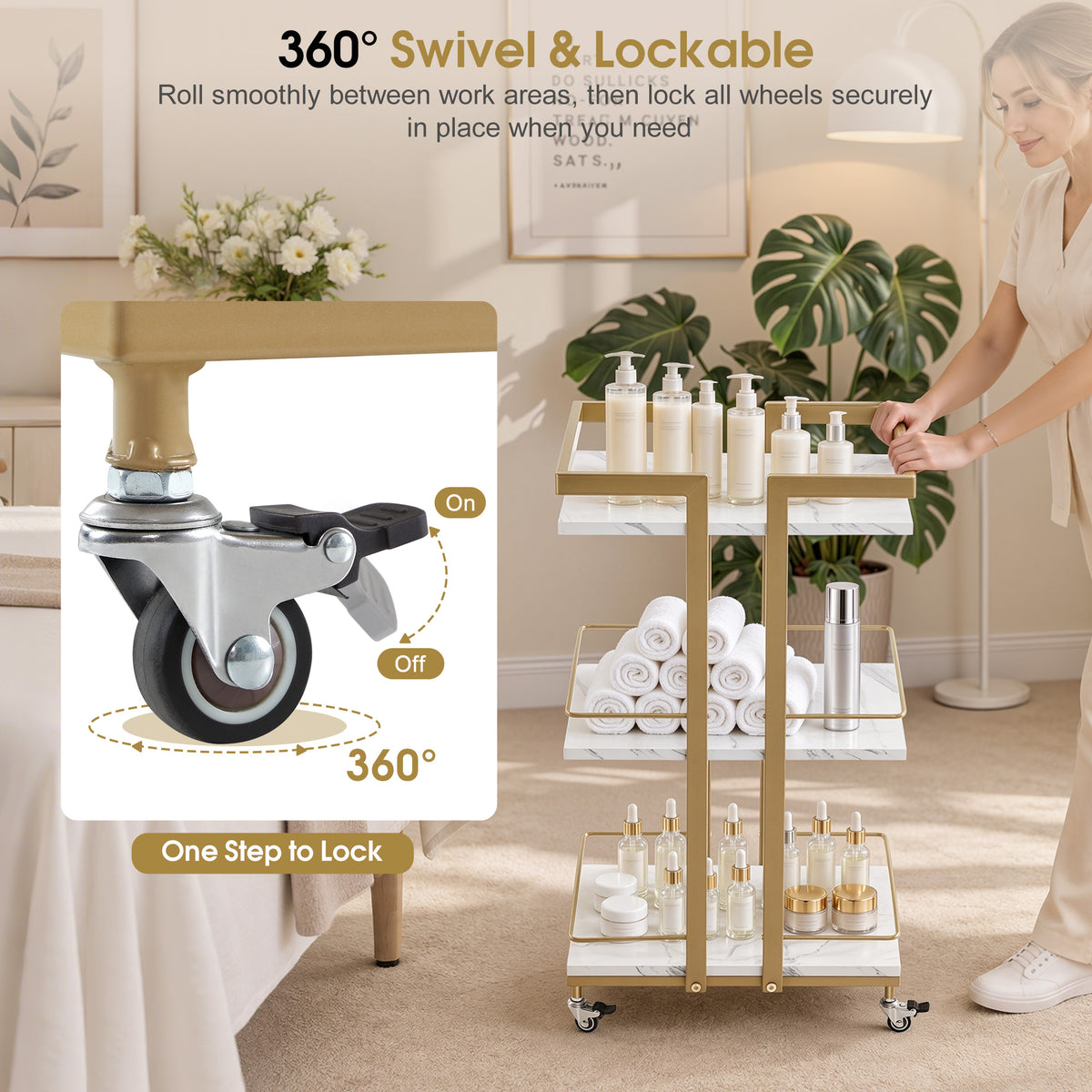 BarberPub Utility Manicure Trolley Multi-purpose Metal Rack Heavy-Duty Cart 2033