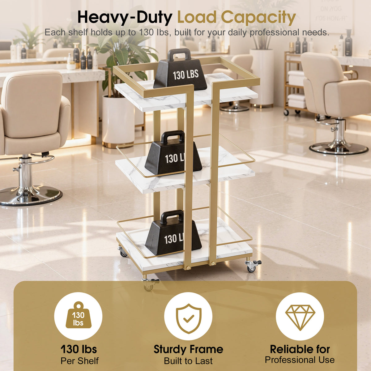 BarberPub Utility Manicure Trolley Multi-purpose Metal Rack Heavy-Duty Cart 2033