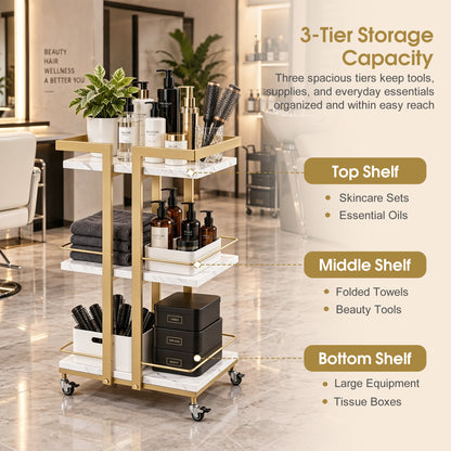 BarberPub Utility Manicure Trolley Multi-purpose Metal Rack Heavy-Duty Cart 2033