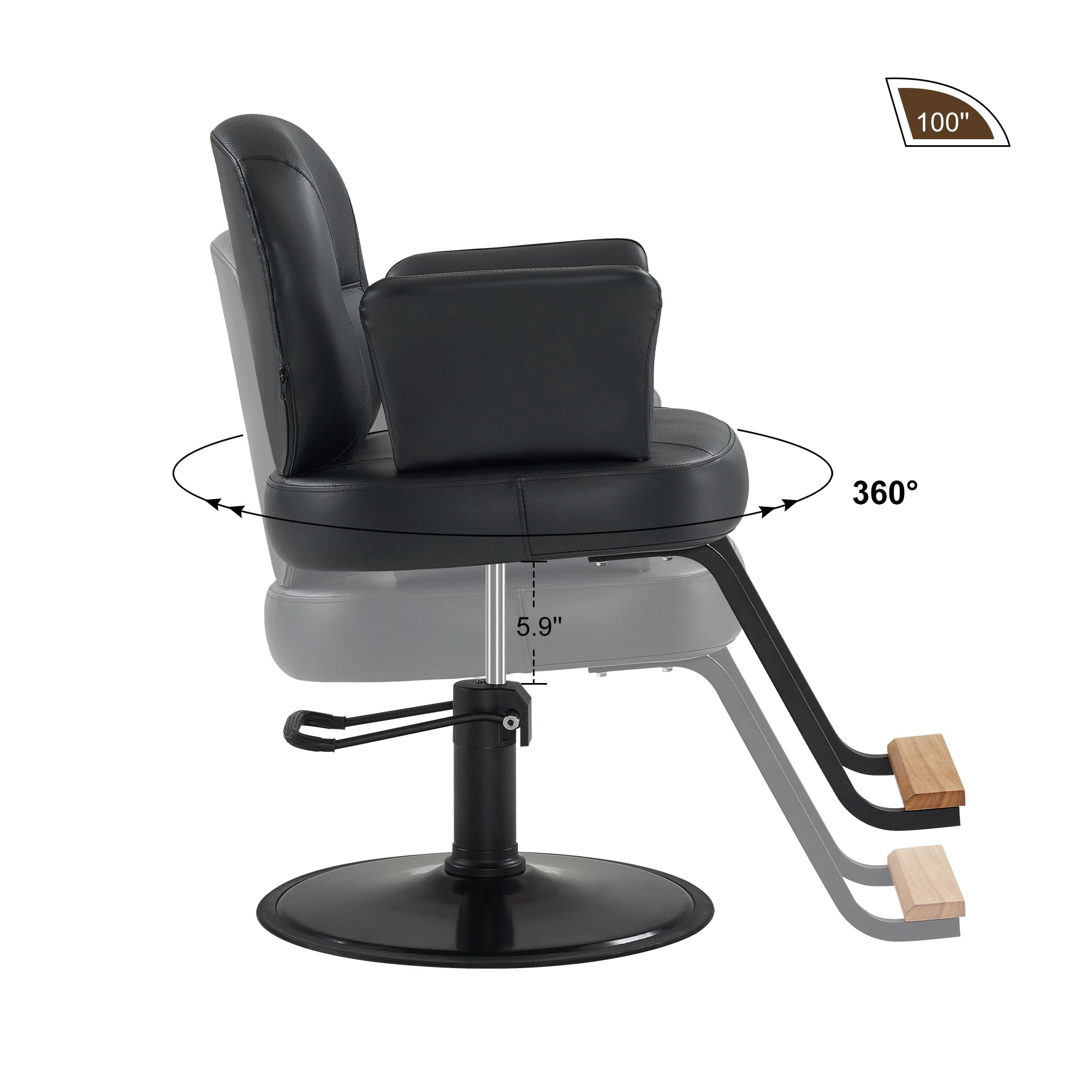 BarberPub Black Salon Chair, Breathable PVC Leather Beauty Chair for Hair Stylist 3082