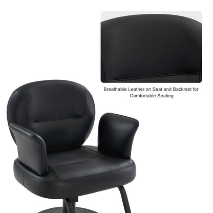 BarberPub Black Salon Chair, Breathable PVC Leather Beauty Chair for Hair Stylist 3082