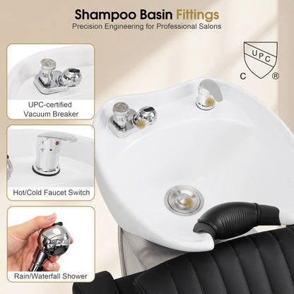 BarberPub Shampoo Bowl and Chair Set, Mold-resistant PVC Leather, 9718