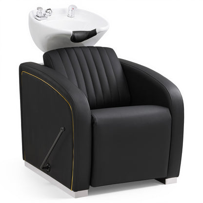 BarberPub Shampoo Bowl and Chair Set, Mold-resistant PVC Leather, 9718