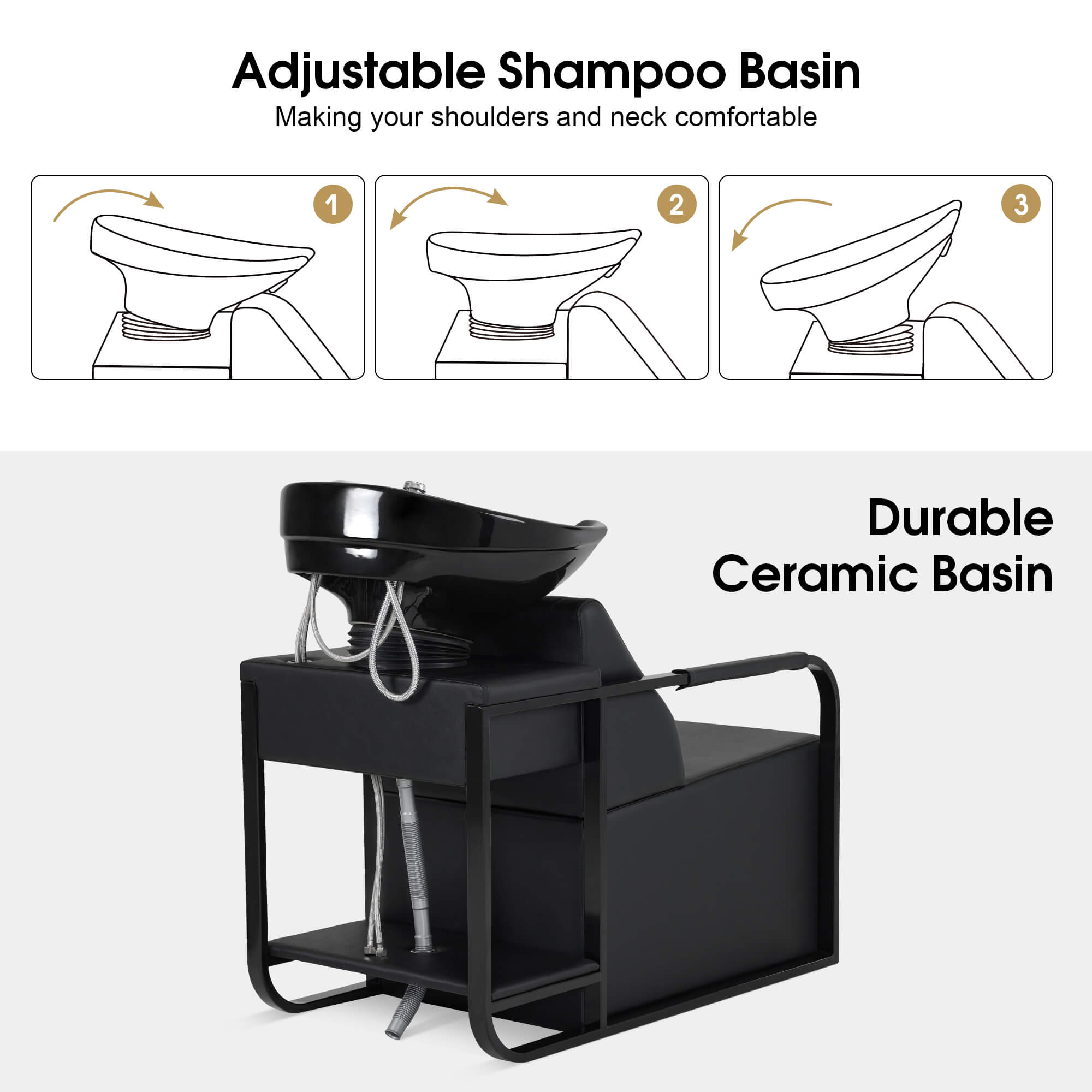 BarberPub Backwash Shampoo Bowl and Chair Set for Salon, Ceramic Hair Wash Bowl Unit Station for Hair Stylist 9024